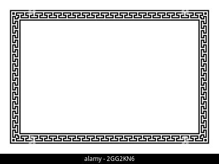 Cadre rectangulaire avec motif de méandre sans couture. Bordure décorative, composée de lignes continues, en forme de motif répété. Connu sous le nom de modèle de clé grecque. Banque D'Images