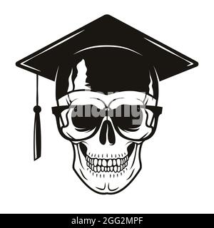 Crâne humain avec casquette et lunettes isolées sur fond blanc. Illustration vectorielle. Illustration de Vecteur