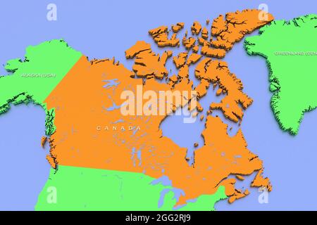 Carte 3D de la pandémie du virus COVID-19 aux couleurs vives au Canada Banque D'Images