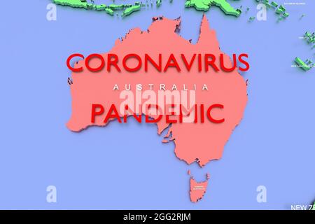 Carte 3D de la pandémie du virus COVID-19 aux couleurs vives en Australie Banque D'Images