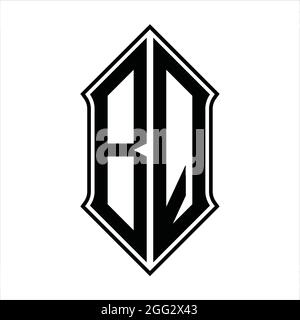 BQ logo monogramme avec forme de protection et contour noir modèle de conception vecteur icône résumé Illustration de Vecteur