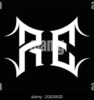 RE logo monogramme avec forme abstraite fond noir modèle Illustration de Vecteur