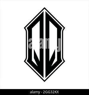 QQ logo monogramme avec forme de protection et contour noir modèle de conception vecteur icône résumé Illustration de Vecteur