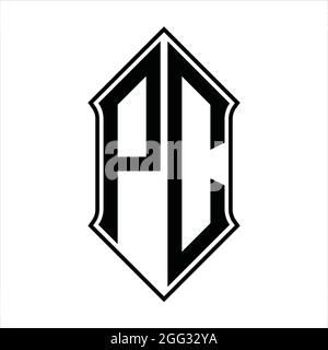 Logo PC monogramme avec forme de protection et contour noir modèle de conception vecteur icône résumé Illustration de Vecteur