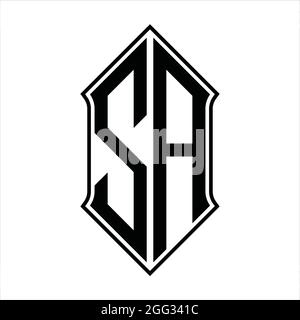 Monogramme sa logo avec forme de protection et contour noir modèle de conception vecteur icône résumé Illustration de Vecteur