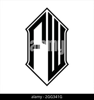 FW logo monogramme avec forme de protection et contour noir modèle de conception vecteur icône résumé Illustration de Vecteur