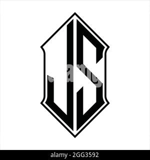 JS logo monogramme avec forme de protection et contour noir modèle de conception vecteur icône résumé Illustration de Vecteur