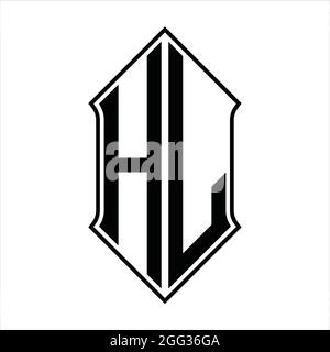 HL logo monogramme avec forme de protection et contour noir modèle de conception vecteur icône résumé Illustration de Vecteur