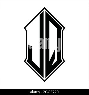 Logo JQ monogramme avec forme de protection et contour noir modèle de conception vecteur icône résumé Illustration de Vecteur