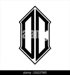 Logo DC monogramme avec forme de protection et contour noir modèle de conception vecteur icône résumé Illustration de Vecteur