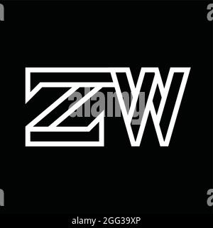 Logo ZW monogramme avec un espace négatif de style de ligne sur fond noir Illustration de Vecteur