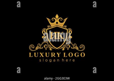 Modèle de logo HK Letter Royal Luxury dans un dessin vectoriel pour restaurant, Royalty, Boutique, café, Hôtel, Heraldic, bijoux, mode et autres illustrations vectorielles Illustration de Vecteur