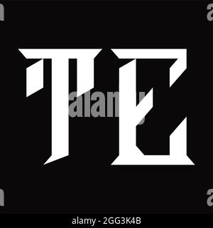 Logo TE monogramme avec modèle en forme de coupe au fond noir Illustration de Vecteur