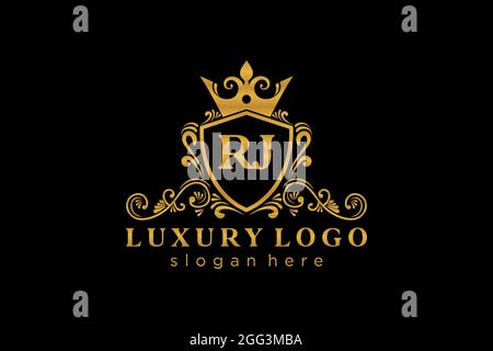 Modèle de logo de luxe RJ Letter Royal en illustrations vectorielles pour les restaurants, les royalties, les boutiques, les cafés, les hôtels, Heraldic, bijoux, mode et autres illustrations vectorielles Illustration de Vecteur