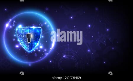 Sphère futuriste lumineuse de cadenas hologramme avec Keyhole-Shield dans la sécurité des données personnelles. Confidentialité des informations ou données de cybersécurité. Techno abstrait Illustration de Vecteur