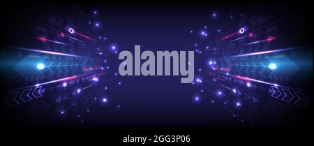 Flèche de vitesse d'éclairage de perspective. Un arrière-plan futuriste abstrait de haute technologie. Internet motivation et connexion pour communiquer de l'innovation. Circ Illustration de Vecteur