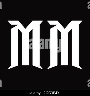 MM logo monogramme avec forme en coupe fond noir modèle Illustration de Vecteur