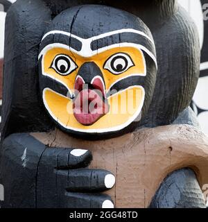 Détail du totem amérindien, Royal BC Museum, Victoria, Colombie-Britannique, Canada,Amérique du Nord Banque D'Images