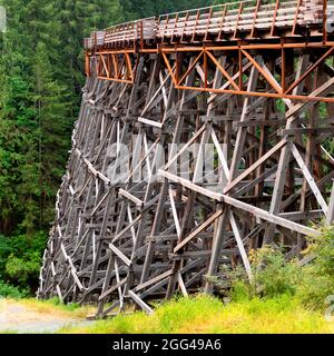 Pont de chemin de fer en bois Kinsol Trestle à l'île de Vancouver, C.-B. Canada. Colombie-Britannique Canada. Banque D'Images