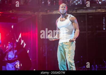 Leeds , Royaume-Uni. 28 août 2021, Stormzy se produit sur la scène principale est pendant le Leeds Festival 2021Bramham Park crédit: Jason Richardson/ Banque D'Images