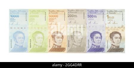 Plusieurs couleurs Venezuela monnaie monnaie argent billets Bolivaries. Banque D'Images