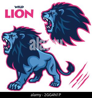 Lot de jeux d'illustrations de la collection Wild Lion Roar Mascot Vector Sports logo Illustration de Vecteur