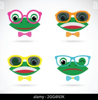 Image vectorielle d'une grenouille portant des lunettes sur fond blanc. Illustration vectorielle superposée facile à modifier. Animaux. Illustration de Vecteur