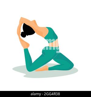 Le pigeon de roi pose de yoga par une jeune femme ou une fille. EKA pada rajakapotasana. Femme entraînement fitness, aérobic et exercices. Illustration de Vecteur