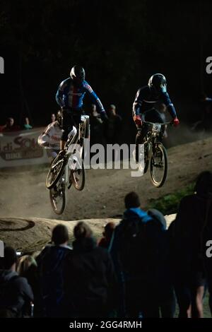 Coureurs pendant les Championnats du monde MTB 2021, quatre Croix (4X), course de vélo de montagne le 27 août 2021 à Val Di Sole, Italie - photo Olly Bowman / DPPI Banque D'Images