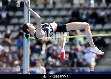 Mariya Lasitskene (RUS) se classe deuxième du saut en hauteur féminin à 6-6 (1.98m) lors du Meeting de Paris au stade Charlety, samedi 28 août 2021, Banque D'Images