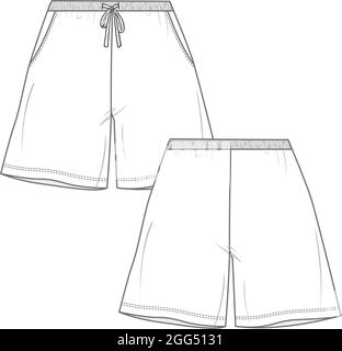 Short pour femme pantalon mode dessin plat vectoriel modèle d'illustration vue avant et arrière. Technique dessin vêtement robe conception short pantalon maquette. Illustration de Vecteur