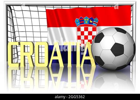 Croatie. Drapeau national avec ballon de football au premier plan. Football sportif - Illustration 3D Banque D'Images