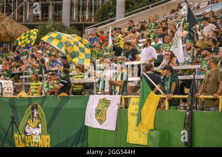 St. Petersburg, FL USA; Tampa Bay les membres de la foule de Ralph mènent les acclamations sur le terrain lors d'un match de football de l'USL, contre la Charlotte Independen Banque D'Images