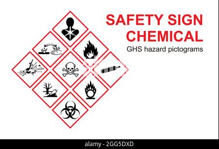 Concevoir les produits chimiques de signalisation de sécurité. Pictogrammes de danger GHS Illustration de Vecteur