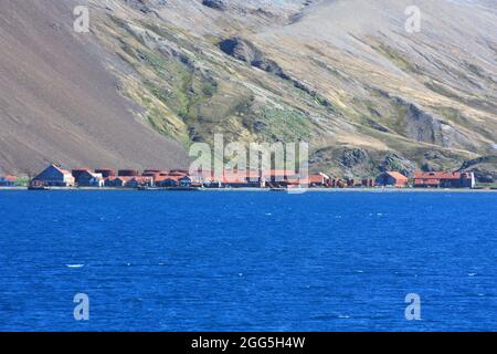 Vue sur Stromness sur l'île de Géorgie du Sud Banque D'Images