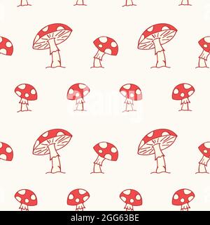 Champignons rouges amanita muscaria fond de légumes sans couture Illustration de Vecteur