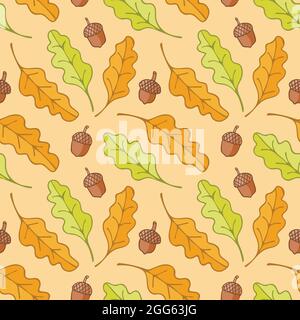 Automne feuilles de chêne et glands sans couture vecteur de motif de saison fond Illustration de Vecteur