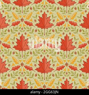 Coloré feuilles d'érable d'automne unique motif de médaillon sans couture motif damassé arrière-plan Illustration de Vecteur