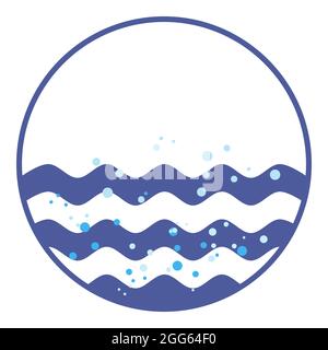 Emblème rond avec vagues de mer et bulles d'air dans l'eau. Ocean Waves pour un logo nautique. Symbole Neptunien pour les imprimés marins et autres utilisations des t-shirts. Illustration de Vecteur