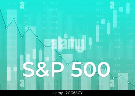 Indice des marchés financiers américains S et P 500 (ticker SPX) sur fond de finance bleue à partir de chiffres, graphiques, bougies, lignes. Tendance vers le haut, vers le bas, à plat. Stock Banque D'Images