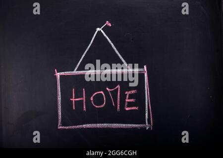 Soumission de la maison écrite, avec la craie sur le tableau noir Banque D'Images