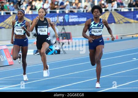 Quanera Hayes des Etats-Unis , Allyson Felix des Etats-Unis et Marileidy Paulino de la République dominicaine lors de l'IAAF Wanda Diamond League, Meeting de Paris Athlétisme le 28 août 2021 au stade de Charlety à Paris, France - photo Laurent Lairys /ABACAPRESS.COM Banque D'Images