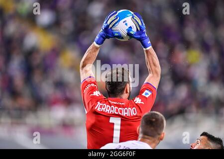 Stade Artemio Frachi, Florence, Italie, 28 août 2021, Pietro Terracciano (Fiorentina) fait des économies pendant ACF Fiorentina vs Torino FC - Italian Footbal Banque D'Images