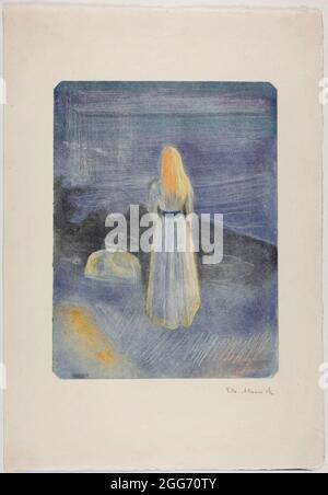Jeune femme sur la plage 1896 par Edvard Munch Banque D'Images
