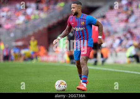 Barcelone, Catalogne, Espagne. 29 août 2021. 29 août 2021 ; Nou Camp, Barcelone, Espagne ; Ligue de football de la Liga, FC Barcelone contre Getafe ; Memphis Depay du FC Barcelone (Credit image: © Agencialof/DAX via ZUMA Press Wire) Banque D'Images