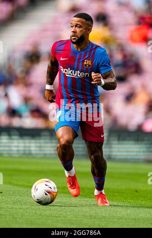 Barcelone, Espagne. 29 août 2021. Memphis Delay (FC Barcelone), lors du match de football de la Liga entre le FC Barcelone et Getafe CF, au Camp Nou Stadium de Barcelone, Espagne, le 29 août 2021. Foto: SIU Wu crédit: dpa/Alay Live News Banque D'Images