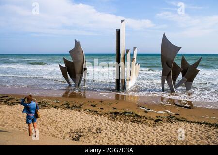 'Les Braves', Omaha Beach, Calvados, région normande, Nord-Ouest de la France Banque D'Images