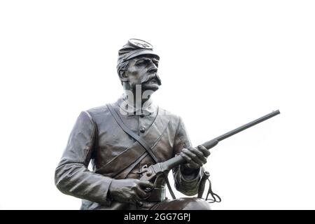 Gettysburg, PA - 10 septembre 2020 : détail de la statue sur le monument de la première cavalerie de Pennsylvanie. Au parc militaire national de Gettysburg. Banque D'Images