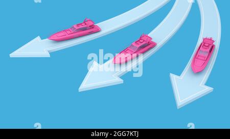 trois bateaux de mer sur la flèche. rendu 3d Banque D'Images