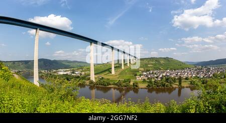 Pont sur le panorama de la Moselle sur la route allemande de Zeltingen Banque D'Images